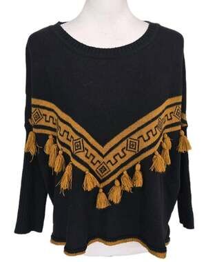Boho Fringed Boxy Tasseled Muan Mexico Myan Moon Goddess Sweater Sz S/M